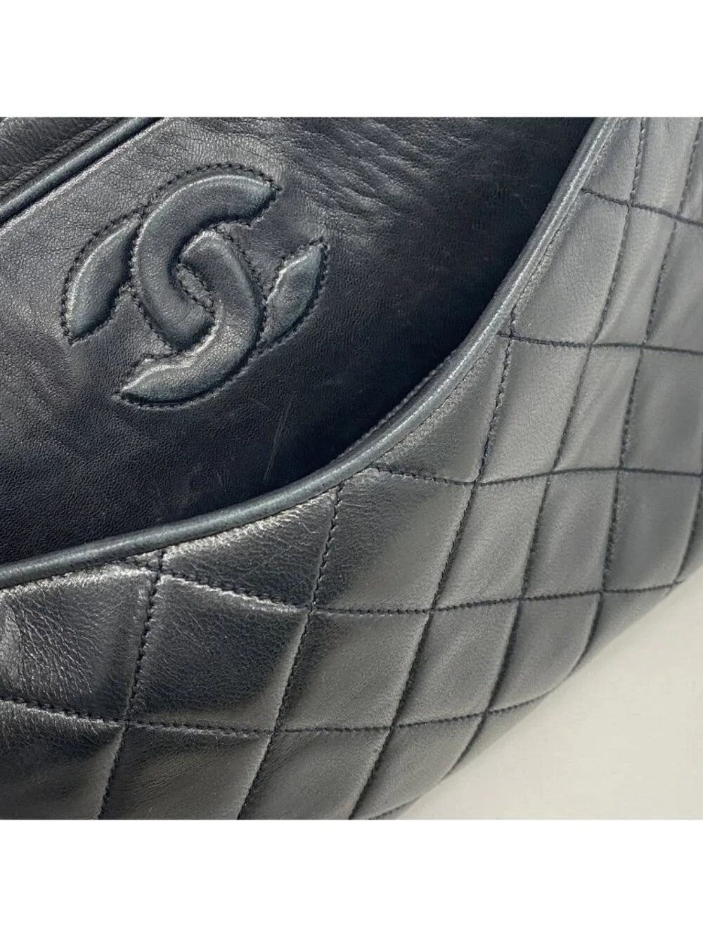 Chanel Shoulder Bag Quilted Lambskin Black Gold